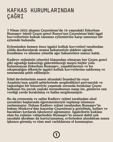 KAFKAS SİVİL TOPLUM KURULUŞLARINDAN ÇAĞRI 