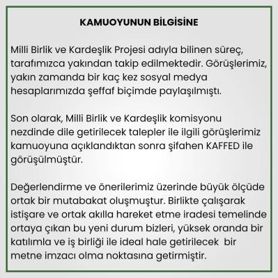 KAMUOYUNUN BİLGİSİNE 